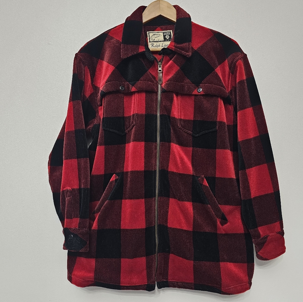 Ralph Lauren LRL Vintage 90's Buffalo Plaid Red & Black Fleece Style Jacket USA